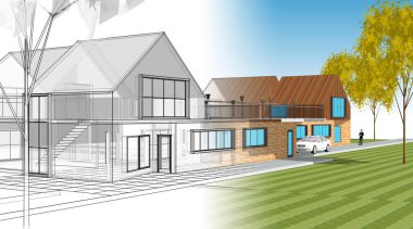 ev mimarisi çizimi 3d illüstrasyon