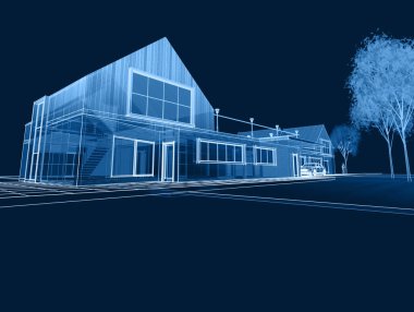 ev mimarisi çizimi 3d illüstrasyon