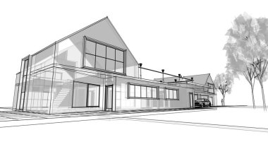 ev mimarisi çizimi 3d illüstrasyon