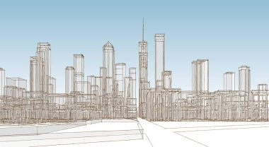 Modern şehir panoraması 3D illüstrasyon