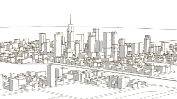 现代城市全景3D插图 — 图库照片