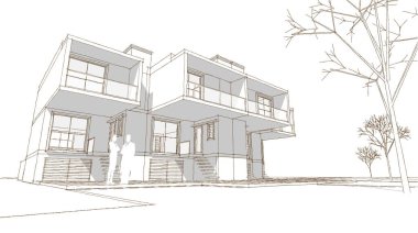 Kasaba mimarisi çizimi 3D illüstrasyon