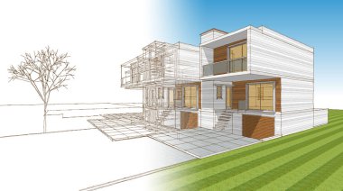 Kasaba mimarisi çizimi 3D illüstrasyon