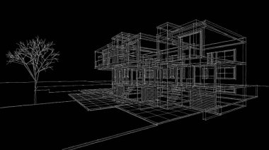 Kasaba mimarisi çizimi 3D illüstrasyon