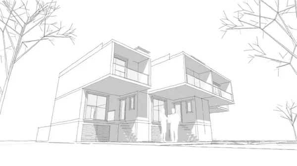 Townhouse Architectural Sketch Illustration — Stock Photo, Image
