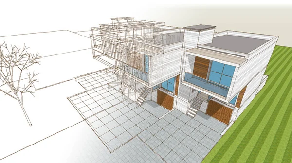 Townhouse Desenho Arquitetônico Ilustração — Fotografia de Stock