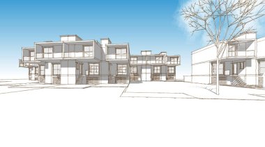 Kasaba mimarisi çizimi 3D illüstrasyon