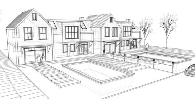 ev geleneksel mimarisi 3d illüstrasyon