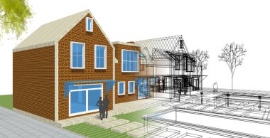 ev geleneksel mimarisi 3d illüstrasyon