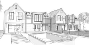 ev geleneksel mimarisi 3d illüstrasyon