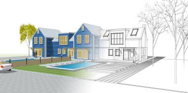 ev geleneksel mimarisi 3d illüstrasyon