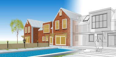 ev geleneksel mimarisi 3d illüstrasyon