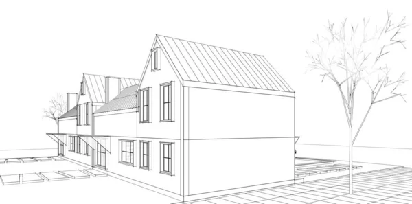 家の伝統的な建築の3Dイラスト — ストック写真
