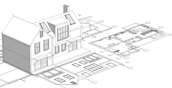 房子传统建筑3D插图 — 图库照片