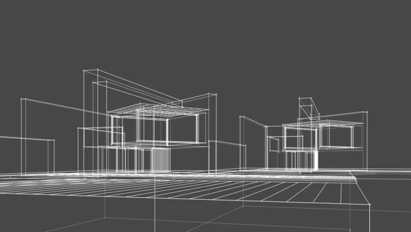 摘要建筑草图3D图解 — 图库照片