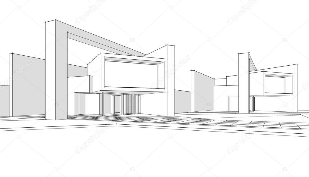 abstract architecture sketch 3d illustration