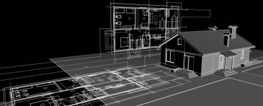 soyut mimari çizimi 3d illüstrasyon