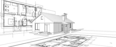 soyut mimari çizimi 3d illüstrasyon