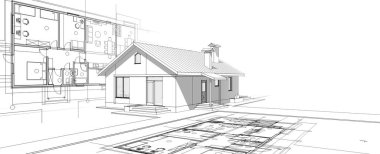 soyut mimari çizimi 3d illüstrasyon