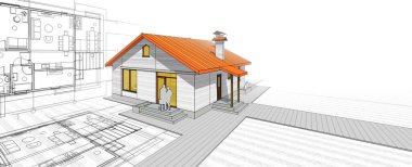 soyut mimari çizimi 3d illüstrasyon