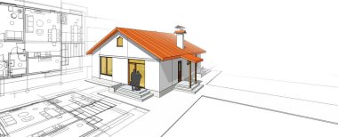 soyut mimari çizimi 3d illüstrasyon