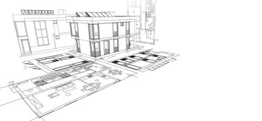 soyut mimari çizimi 3d illüstrasyon