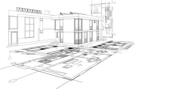 soyut mimari çizimi 3d illüstrasyon