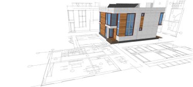 soyut mimari çizimi 3d illüstrasyon