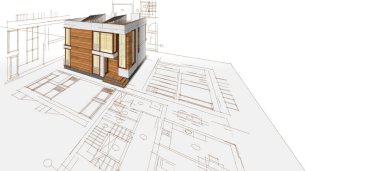 soyut mimari çizimi 3d illüstrasyon