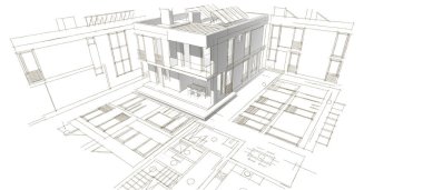 soyut mimari çizimi 3d illüstrasyon