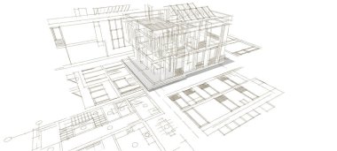 soyut mimari çizimi 3d illüstrasyon