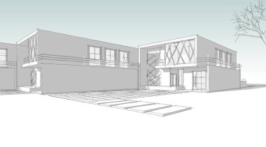 soyut mimari çizimi 3d illüstrasyon