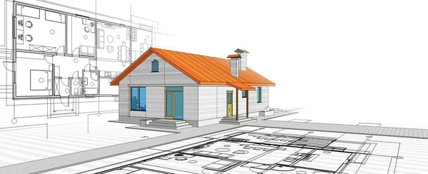 摘要建筑草图3D图解 — 图库照片