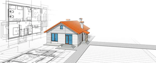 摘要建筑草图3D图解 — 图库照片