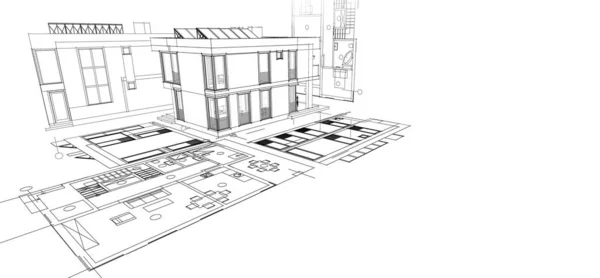 Abstraktní Skica Architektury Ilustrace — Stock fotografie
