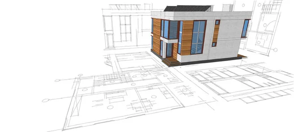 摘要建筑草图3D图解 — 图库照片