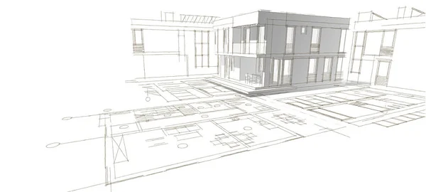 摘要建筑草图3D图解 — 图库照片