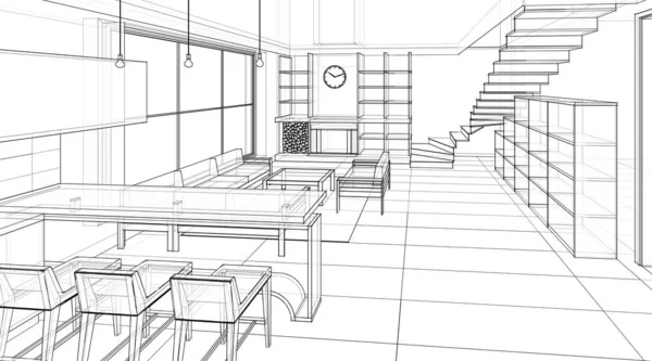 摘要建筑草图3D图解 — 图库照片