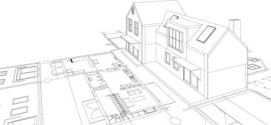 soyut mimari çizimi 3d vektör illüstrasyonu