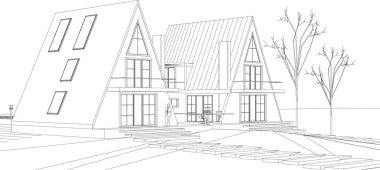 soyut mimari çizimi 3d vektör illüstrasyonu