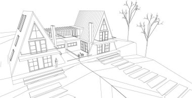 soyut mimari çizimi 3d vektör illüstrasyonu