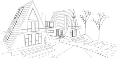 soyut mimari çizimi 3d vektör illüstrasyonu