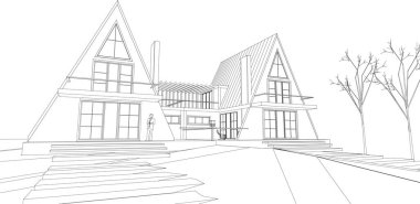 soyut mimari çizimi 3d vektör illüstrasyonu