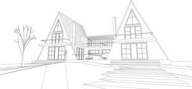 soyut mimari çizimi 3d vektör illüstrasyonu