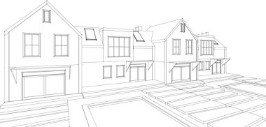 soyut mimari çizimi 3d vektör illüstrasyonu