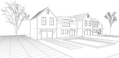 soyut mimari çizimi 3d vektör illüstrasyonu