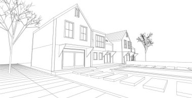 soyut mimari çizimi 3d vektör illüstrasyonu