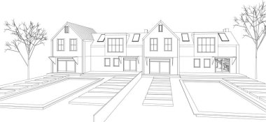 soyut mimari çizimi 3d vektör illüstrasyonu