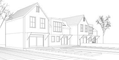 soyut mimari çizimi 3d vektör illüstrasyonu