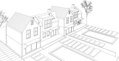 soyut mimari çizimi 3d vektör illüstrasyonu